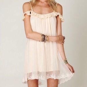 Free People Dress- Cream, Off the Shoulder, embroidered, Mini size small